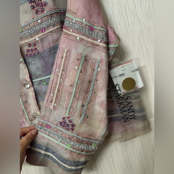 VINTAGE NWT SANDY STARKMAN JACKET BLAZER size XL Pink and blue patchwork - Picture 4 of 8